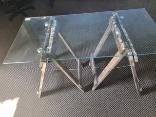 Glass top trestle table