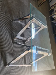 Glass top trestle table