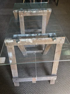 Glass top trestle table