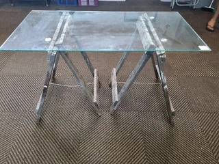 Glass top trestle table