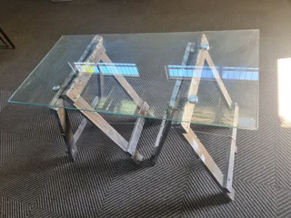 Glass top trestle table