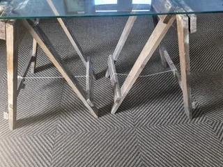 Glass top trestle table