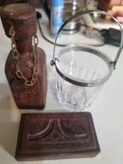Vintage leather wrapped decanter and box