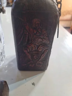 Vintage leather wrapped decanter and box