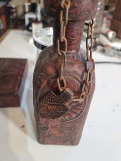 Vintage leather wrapped decanter and box