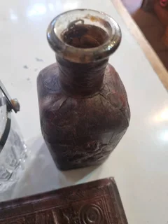 Vintage leather wrapped decanter and box