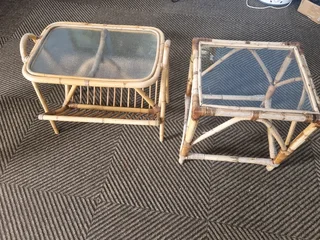 Cane glass side and magazine table