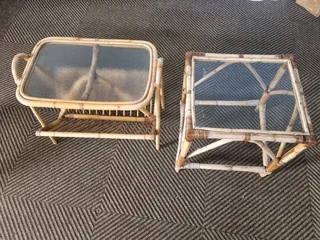 Cane glass side and magazine table