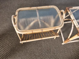 Cane glass side and magazine table