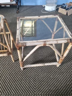 Cane glass side and magazine table