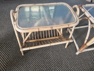 Cane glass side and magazine table