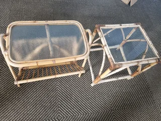 Cane glass side and magazine table