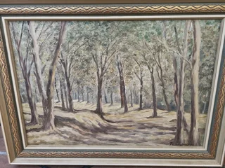 Framed forest painting
