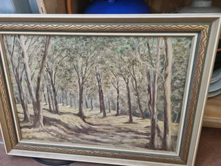 Framed forest painting