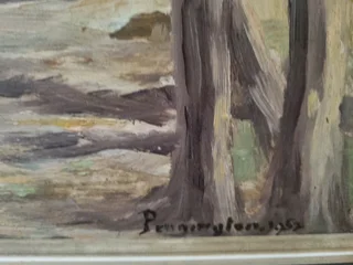 Framed forest painting