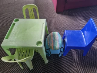 Plastic kids chairs table