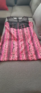 Woman's Pink & Purple Stretch Straight cut Dress ( New )