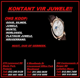 Cash for Jewellery.  \ Kontant vir Juweliersware.