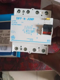 General Electric (GE) "DIFF-O-JUMP Residual Current Circuit Breaker (RCCB).