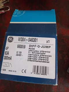 General Electric (GE) "DIFF-O-JUMP Residual Current Circuit Breaker (RCCB).