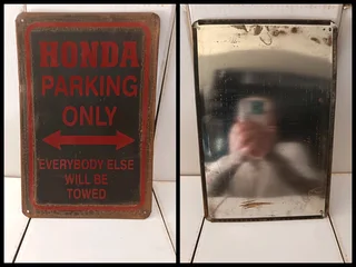 Original Vintage Sign with Rust for Sale Honda parking only metal sign