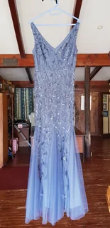 Blue Leaf Pattern Sequin Mermaid Dress