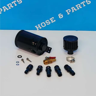 0.15L Black Universal 2-Port Oil Catch Can with Baffle, Drain Valve and Breather Filter