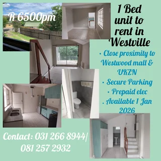 1 bed unit to rent in westville