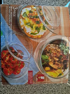 3 Piece glass casserole set for sale