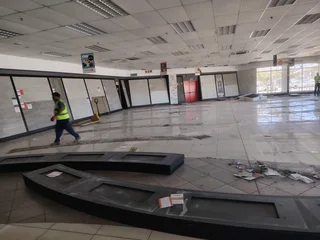 Reception desk, display units, wooden Islands