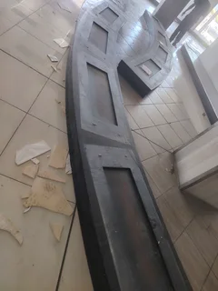 Reception desk, display units, wooden Islands