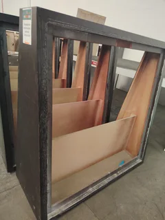 Reception desk, display units, wooden Islands