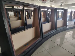 Reception desk, display units, wooden Islands
