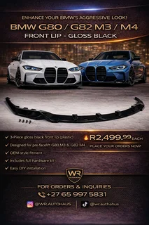 Bmw G80/g82 M3/m4 Front Lip Spoiler Gloss Black