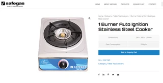 Safegas 1 Burner Auto Ignition Stainless Steel Tabletop Cooker. Brand New