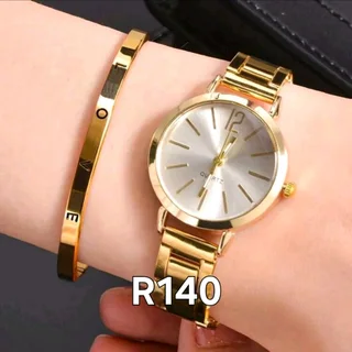 Gold tone watch and bracelet