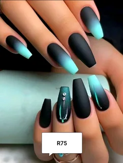 Matte Black To Teal Ombre nails