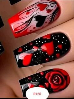 stunning press-on nails!elegant heart and rose designs in vibrant red
