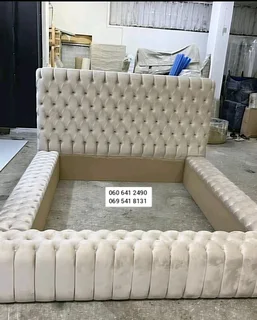 Deep buttoned Queen size headboard and sleighbeds