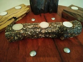 Candle holders made from railway sleeper wood