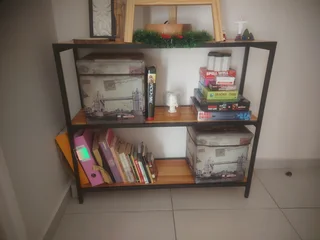 Two-Tier Wooden Book shelf with metal frame