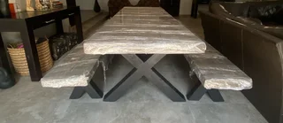 Solid Pine Wood Table 8/10 Seater 2.5 Meter Long with 2 Benches