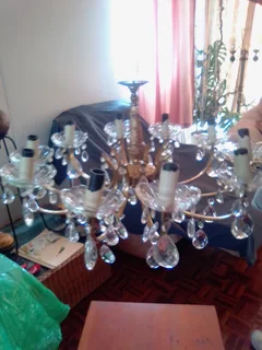 Brass and glass chandelier