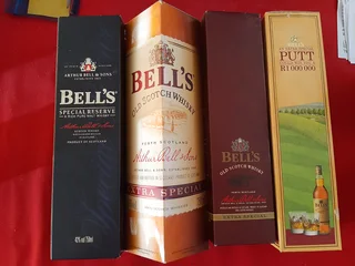 Empty Bell&#39;s Whisky tins and boxes