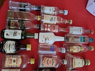 Empty miniature liquor bottles