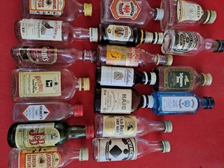 Empty miniature liquor bottles