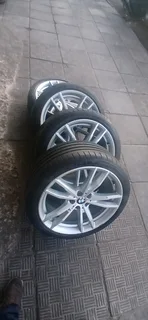 A set of 19" mags and tyres wide and narrow runflat tyres