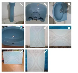 Basin and pedestal and bathroom and toilet tiles