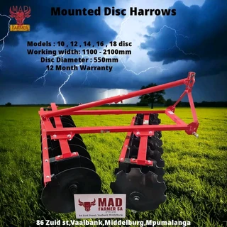 Mounted disc harrows available for sale at Mad Farmer SA Middelburg MP.