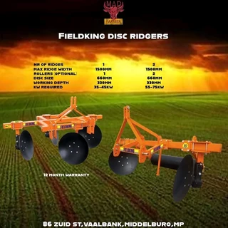 Fieldking disc ridgers available for sale at Mad Farmer SA Middelburg MP.